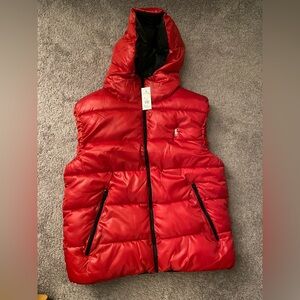 NWT Polo Ralph Lauren Red Puffer Vest with Hood